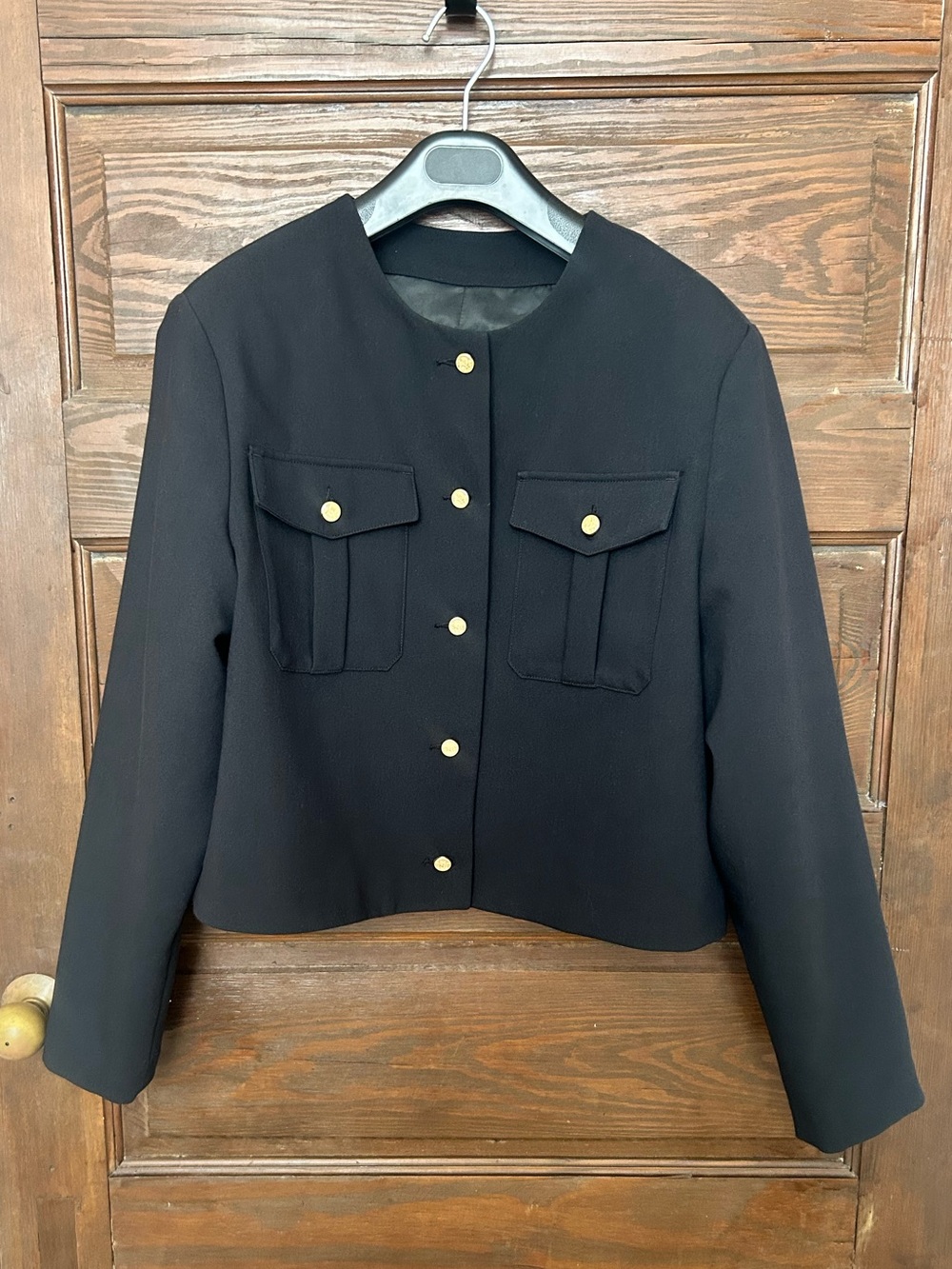 Abercrombie & Fitch Women's Black Collarless Blazer with Gold Buttons